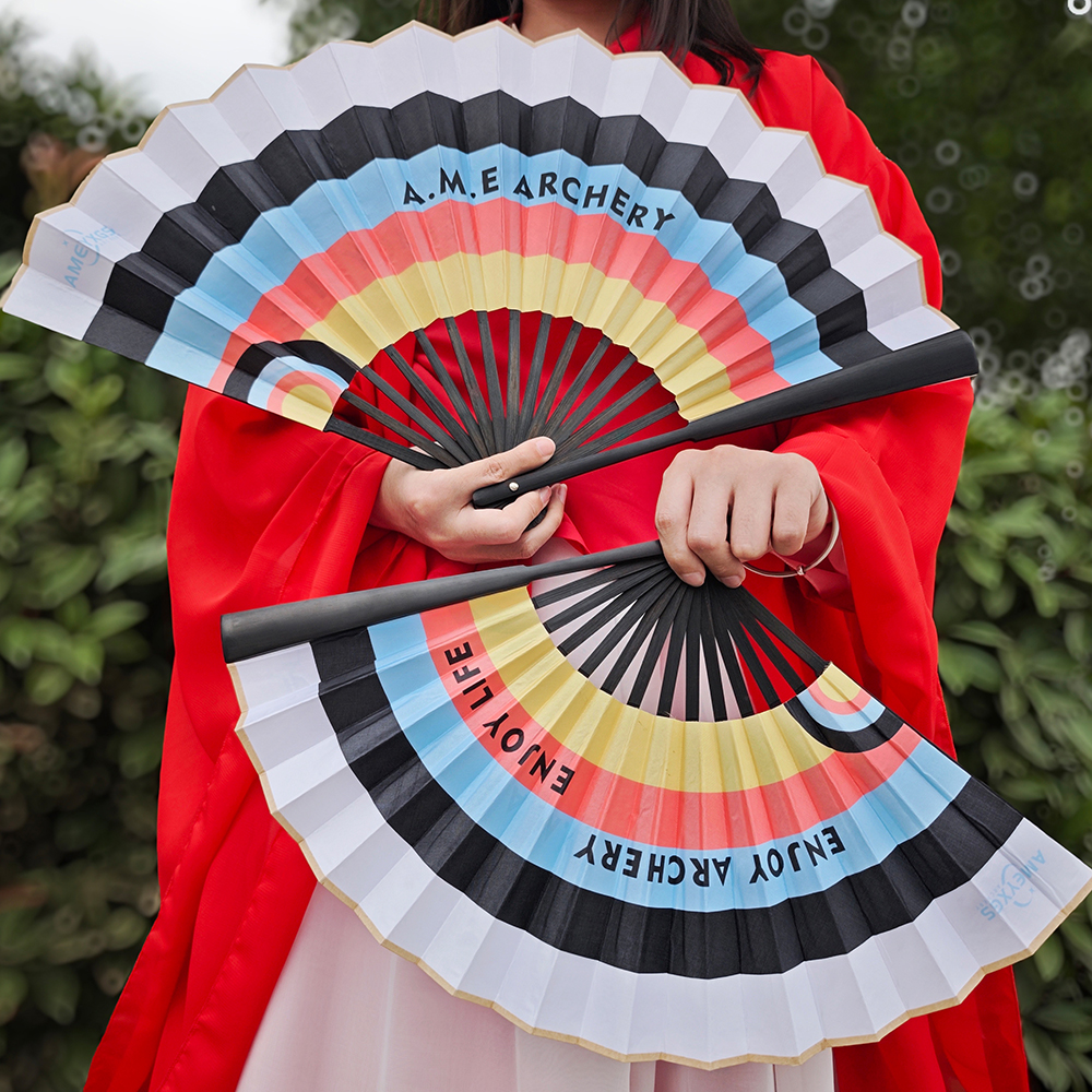 AME ARCHERY Classic Silk Folding Fan – 8" & 10", Waterproof Dual-Sided Prin