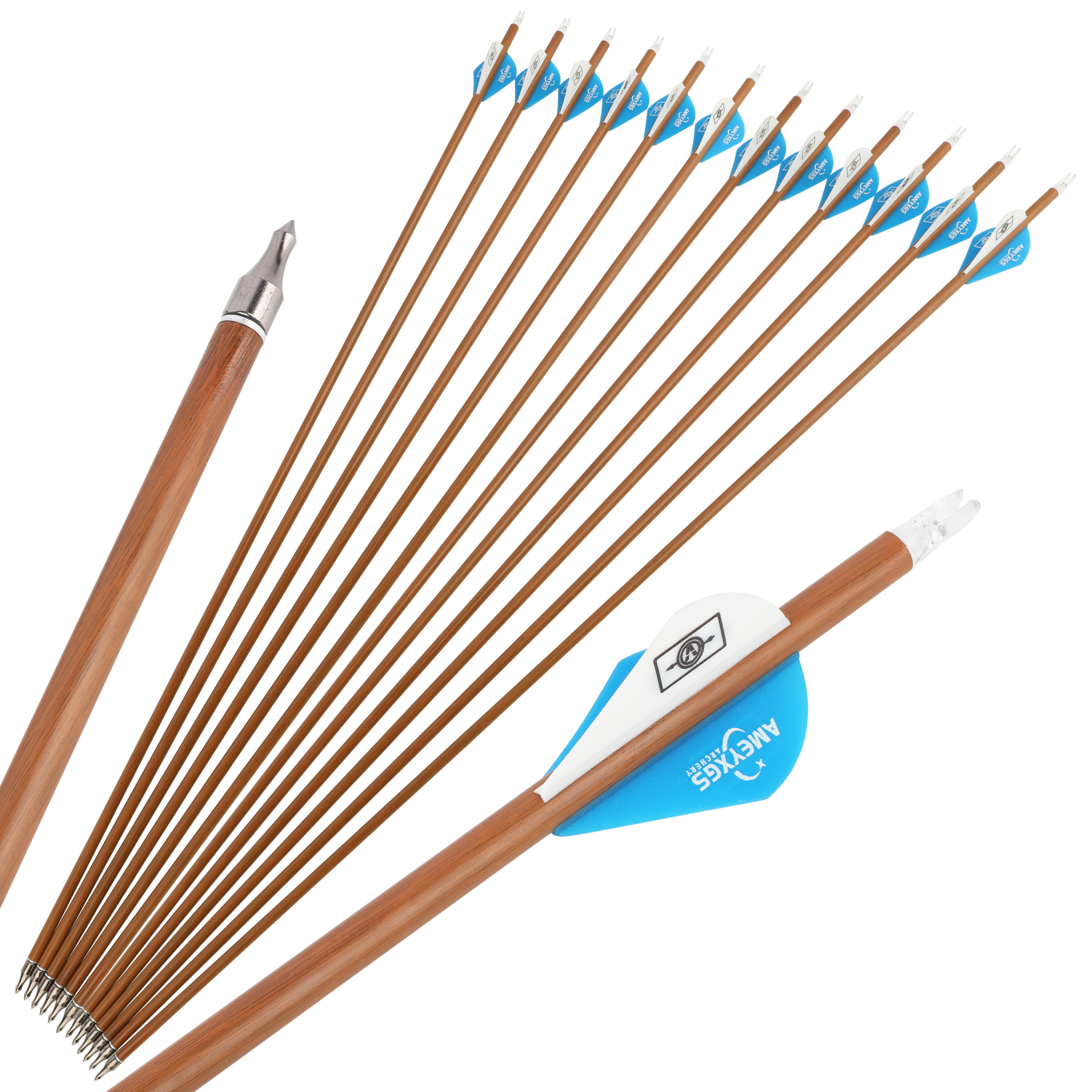 AME 30" Mixed Carbon Arrows, 12 pcs, 100 Grain, Teardrop Fletching