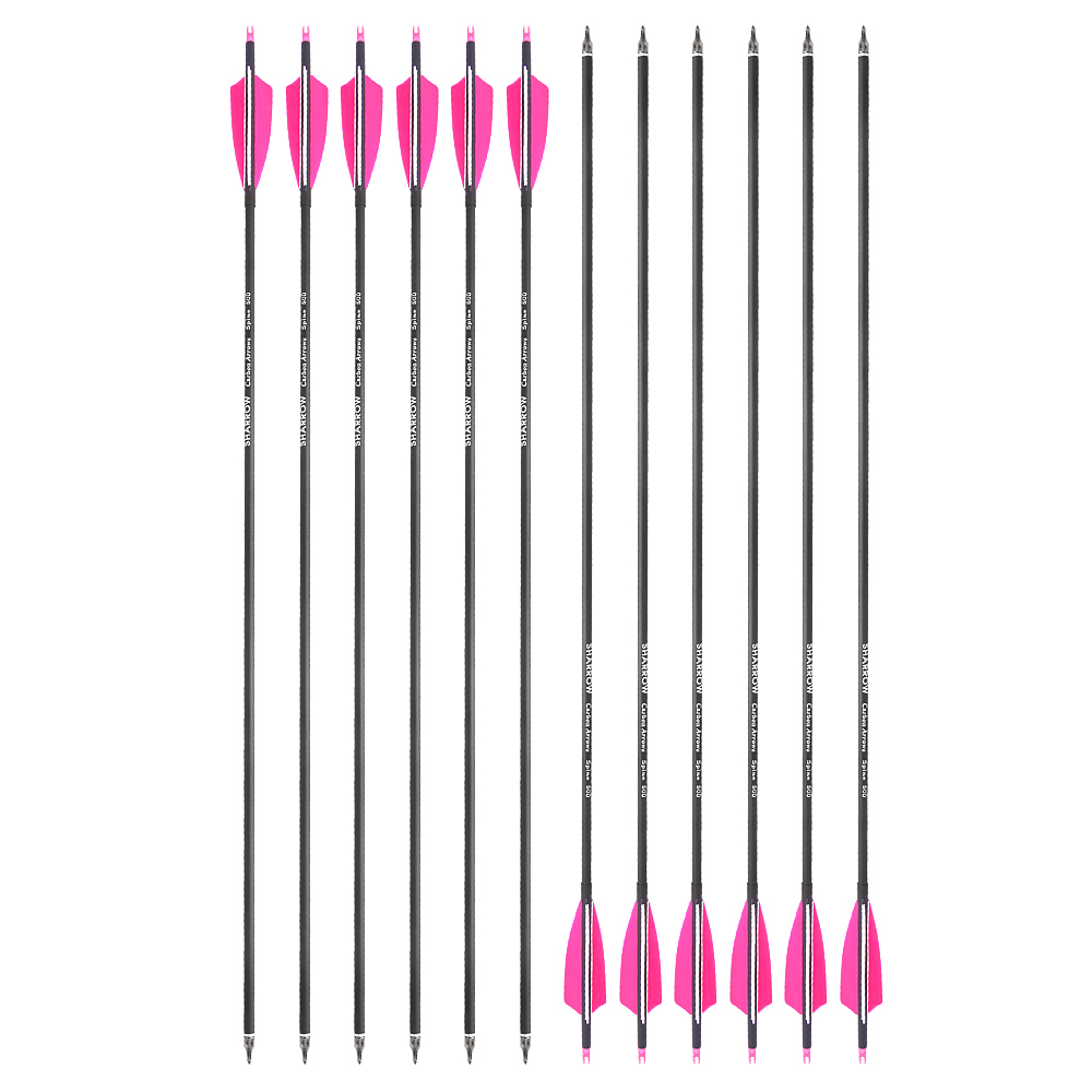 AME ARCHERY Spine500 Mixed Carbon Arrows with 2 Pink & 1 White Natural Feathers (12pcs)