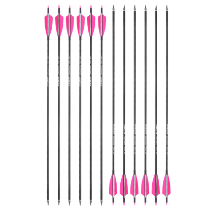 AME ARCHERY Spine500 Mixed Carbon Arrows with 2 Pink & 1 White Natural Feathers (12pcs)