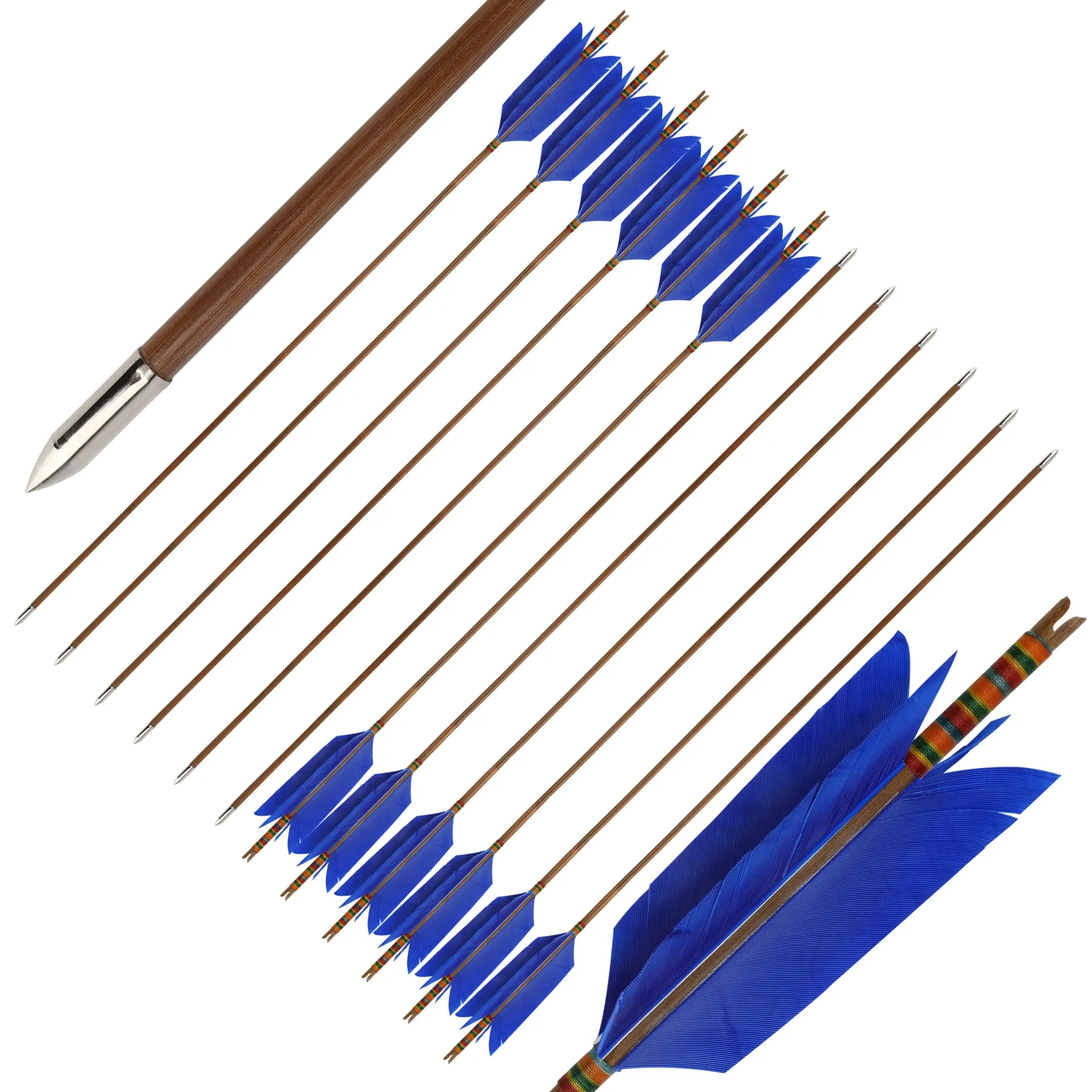 US Bamboo Target Arrows, 33.5", 8mm, 4x4" Turkey Feathers 12pcs