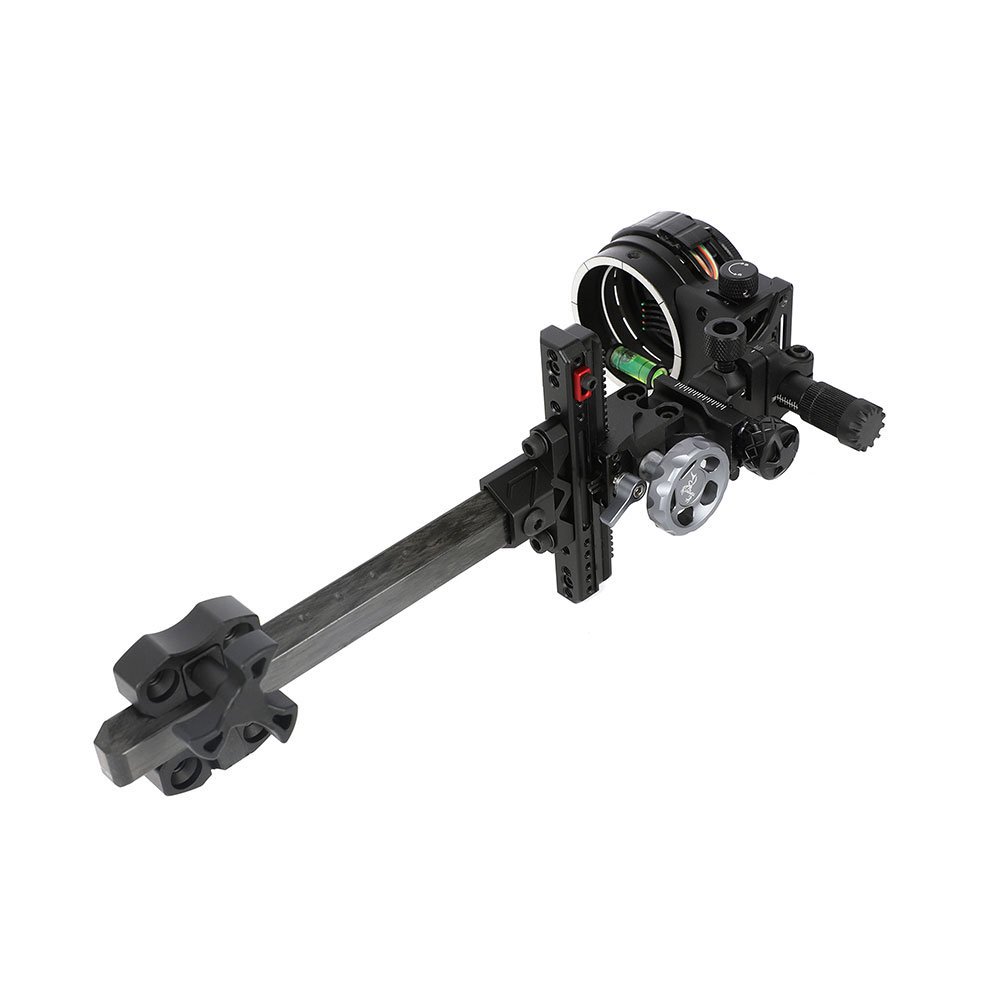 TOPOINT ARCHERY TX2650 Compound Bow Sight – CNC Aluminum + Carbon, 5-Pin 0.019", 6" Extension, Multi-Axis Adjustable with Optional Lens