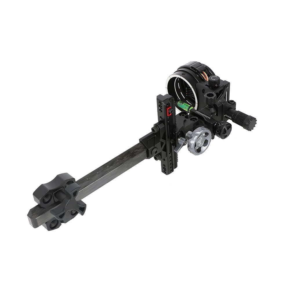 TOPOINT ARCHERY TX2650 Compound Bow Sight – CNC Aluminum + Carbon, 5-Pin 0.019", 6" Extension, Multi-Axis Adjustable with Optional Lens