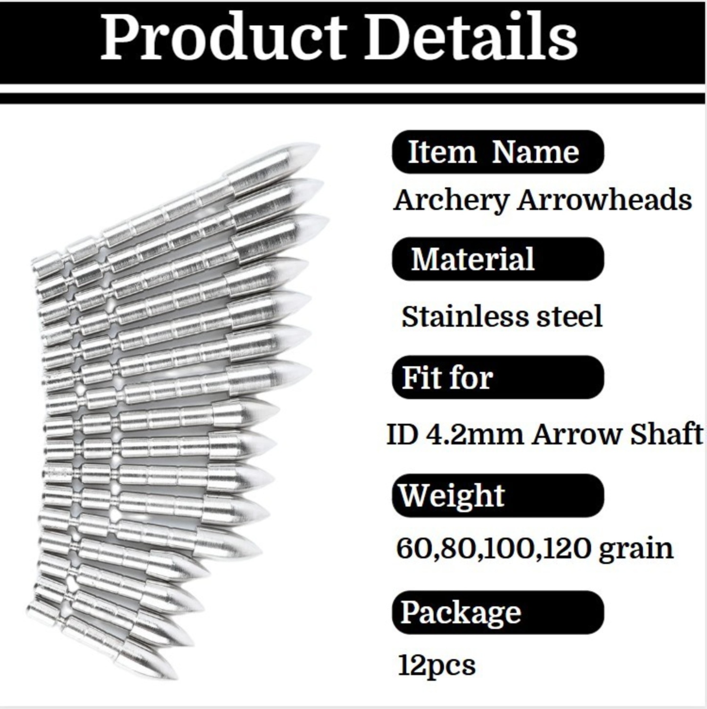AME ARCHERY 4.2mm Stainless Steel Arrowheads(12pcs)