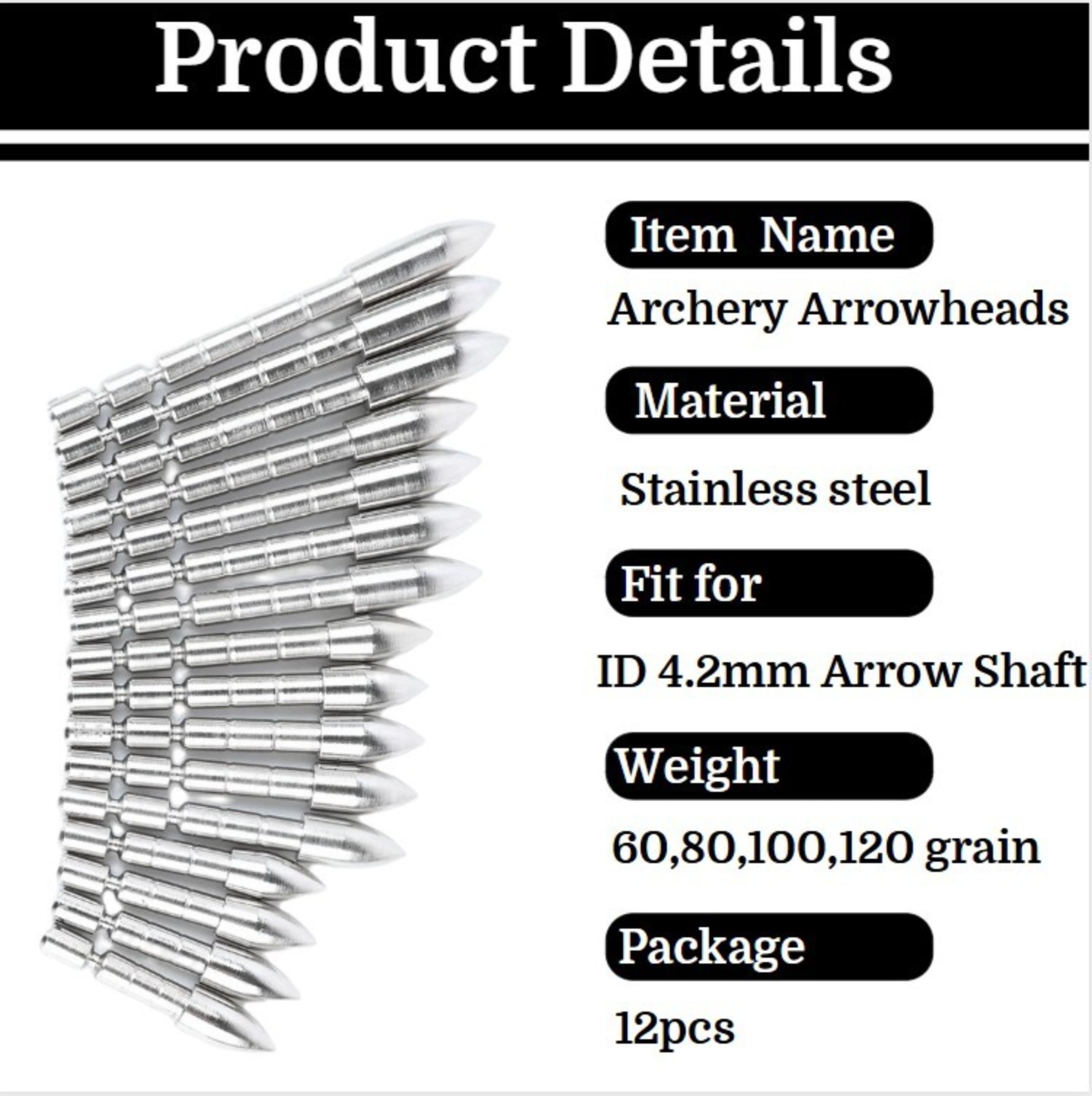AME ARCHERY 4.2mm Stainless Steel Arrowheads(12pcs)