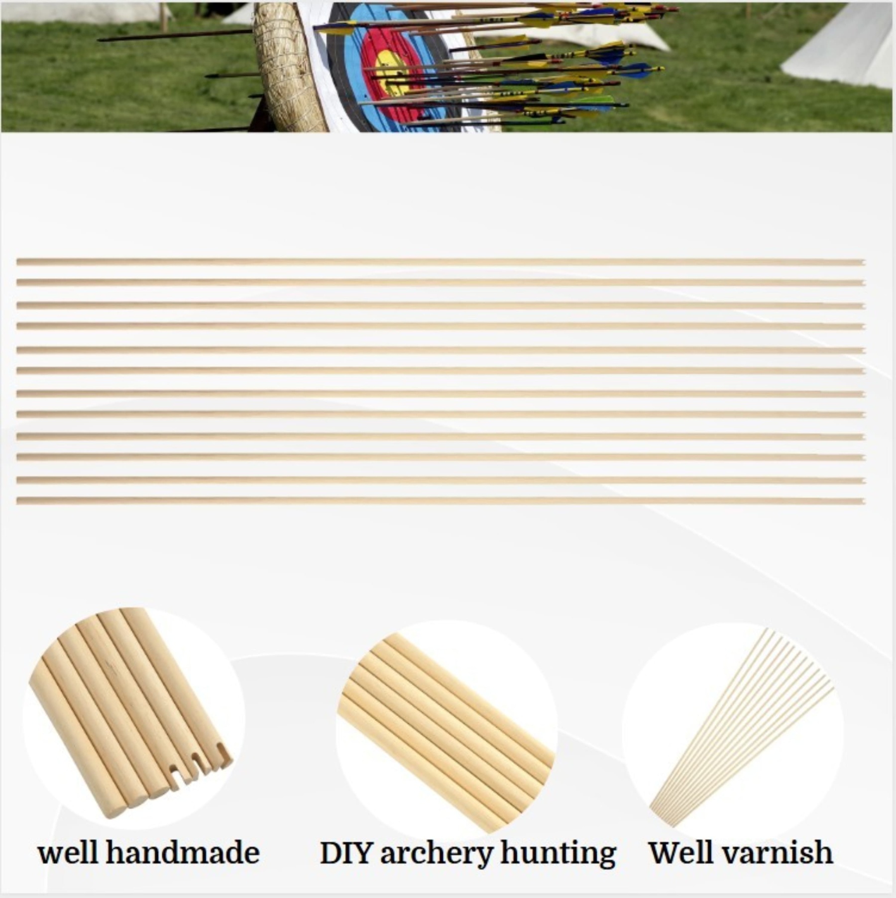 Traditional Wooden Arrow Shaft Handmade OD8MM-9MM DIY Hunting Shoot