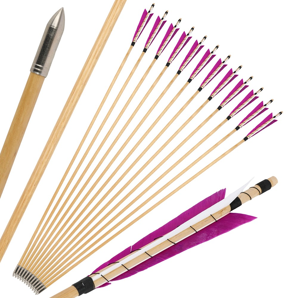 AME ARCHERY 32" Traditional Wooden Arrow 8/9/10/11/12/13mm Turkey Feat