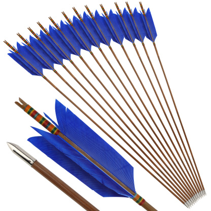 Traditional Bamboo Target Arrows, 33.5", 8mm, 4x4" Turkey Feathers, 12pcs Set