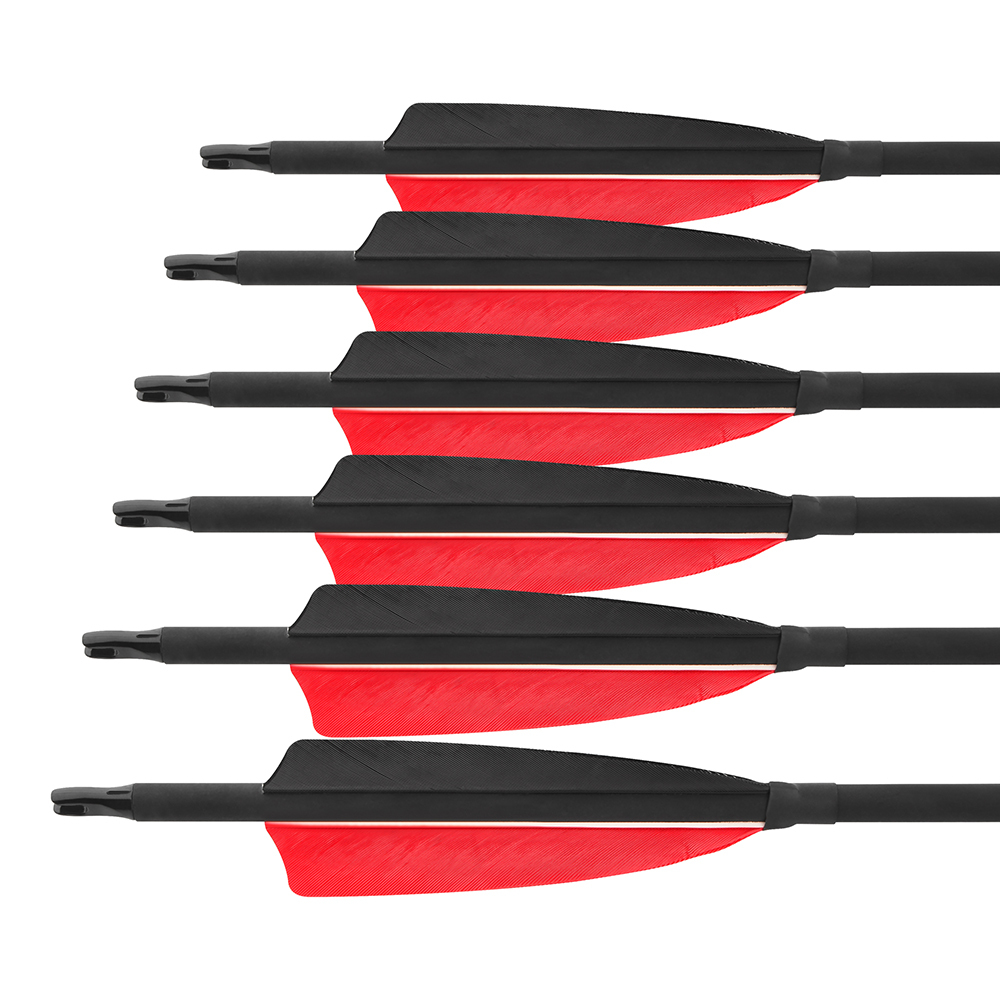 AME ARCHERY Spine500 Mixed Carbon Arrows with 2 Red & 1 Black Natural Feathers 12pcs
