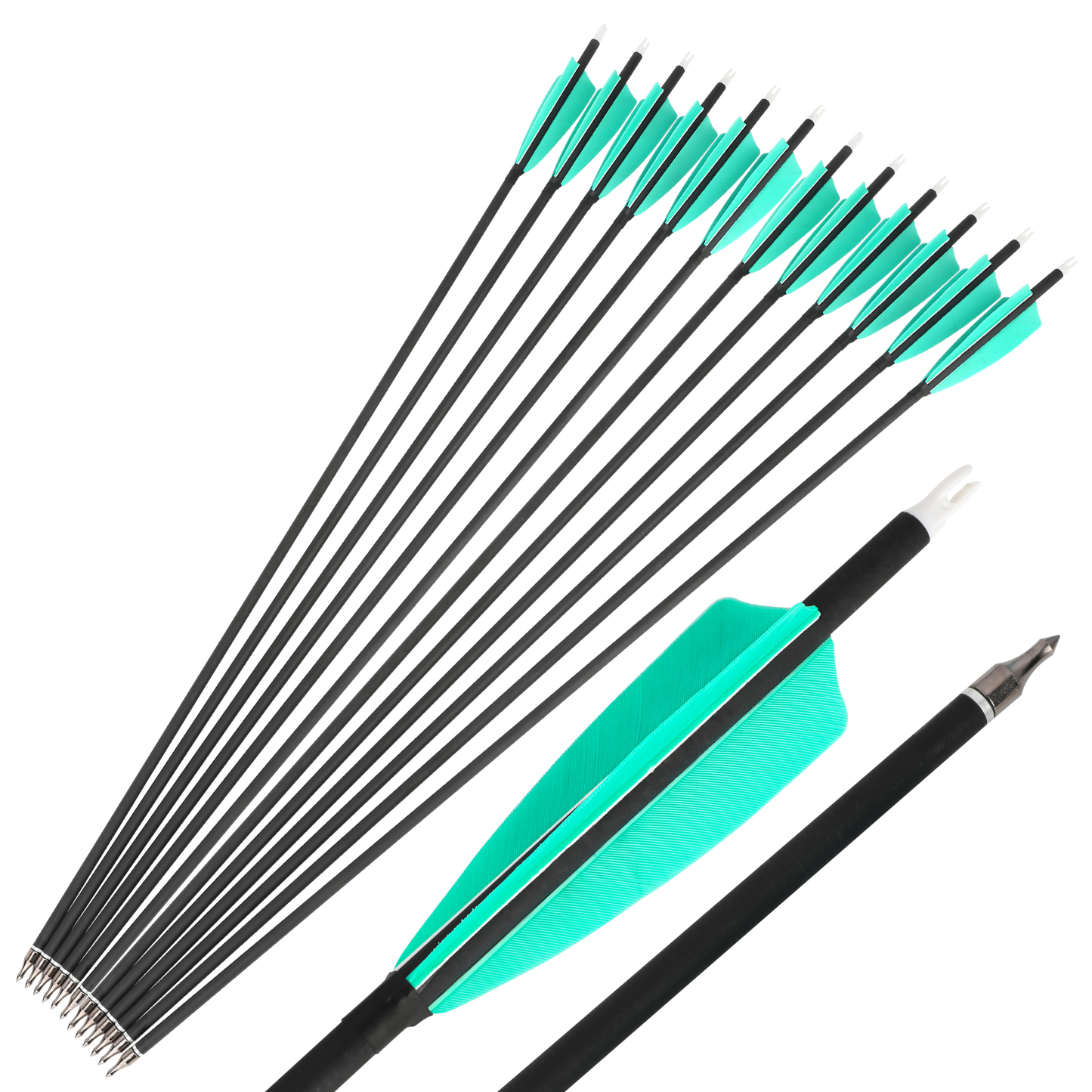 500 Spine 4" Shield Feather Mixed Carbon Arrows, Water Blue, 100 Grain, 12 pcs