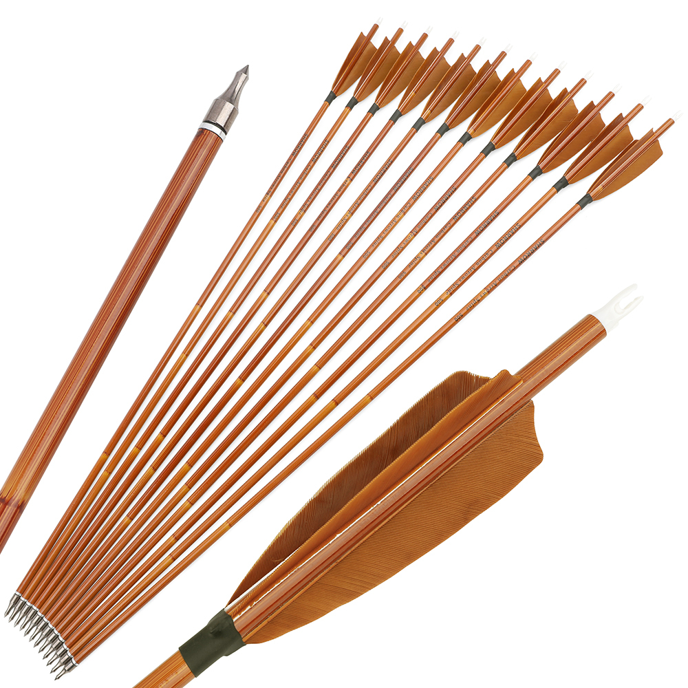 12 pcs SHARROW 500 Spine Carbon Bamboo Arrows with 4" Brown Feathers