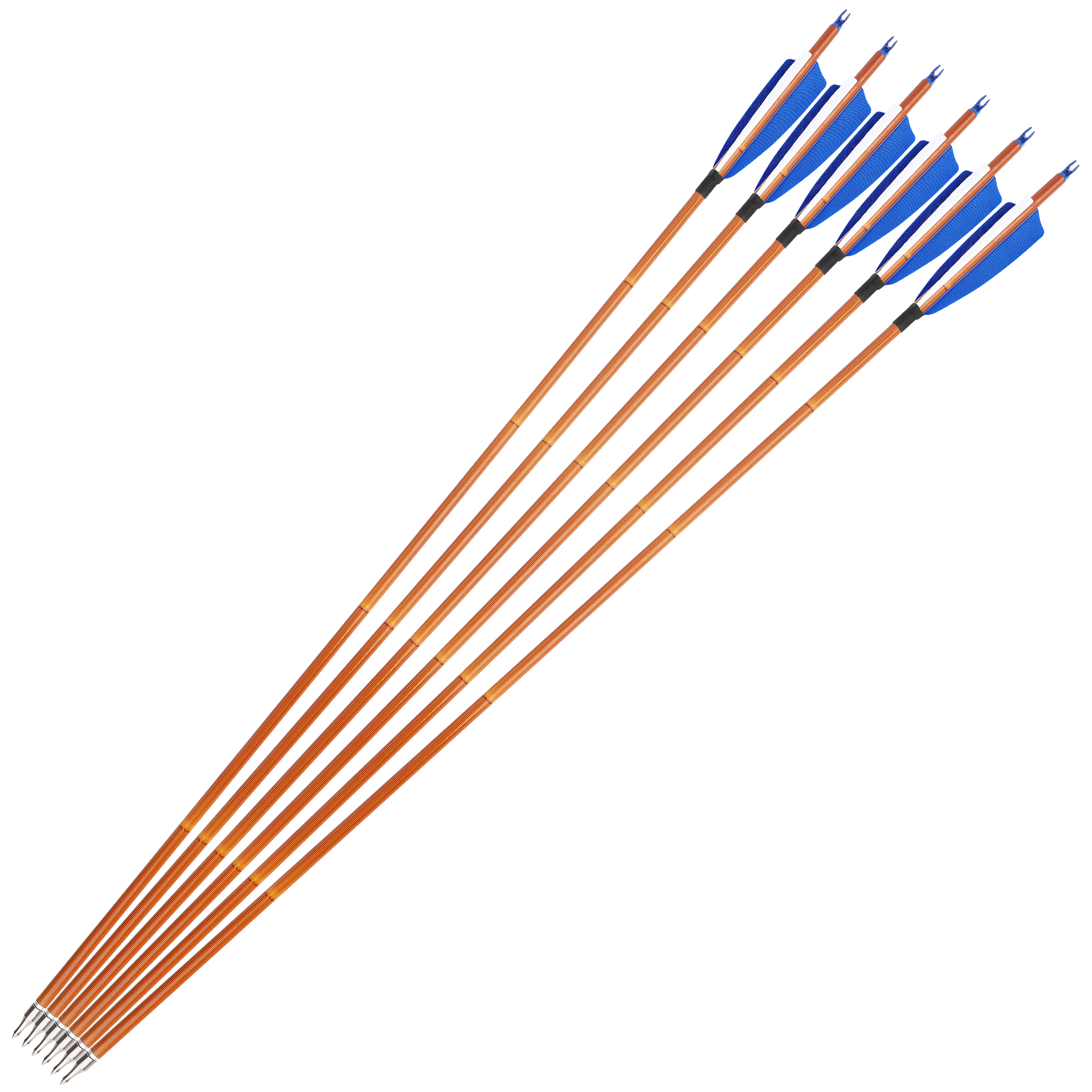 AME ARCHERY 500 Spine Bamboo-Pattern Mixed Carbon Arrows (2 Blue 1 White Real Feather, 12pcs)
