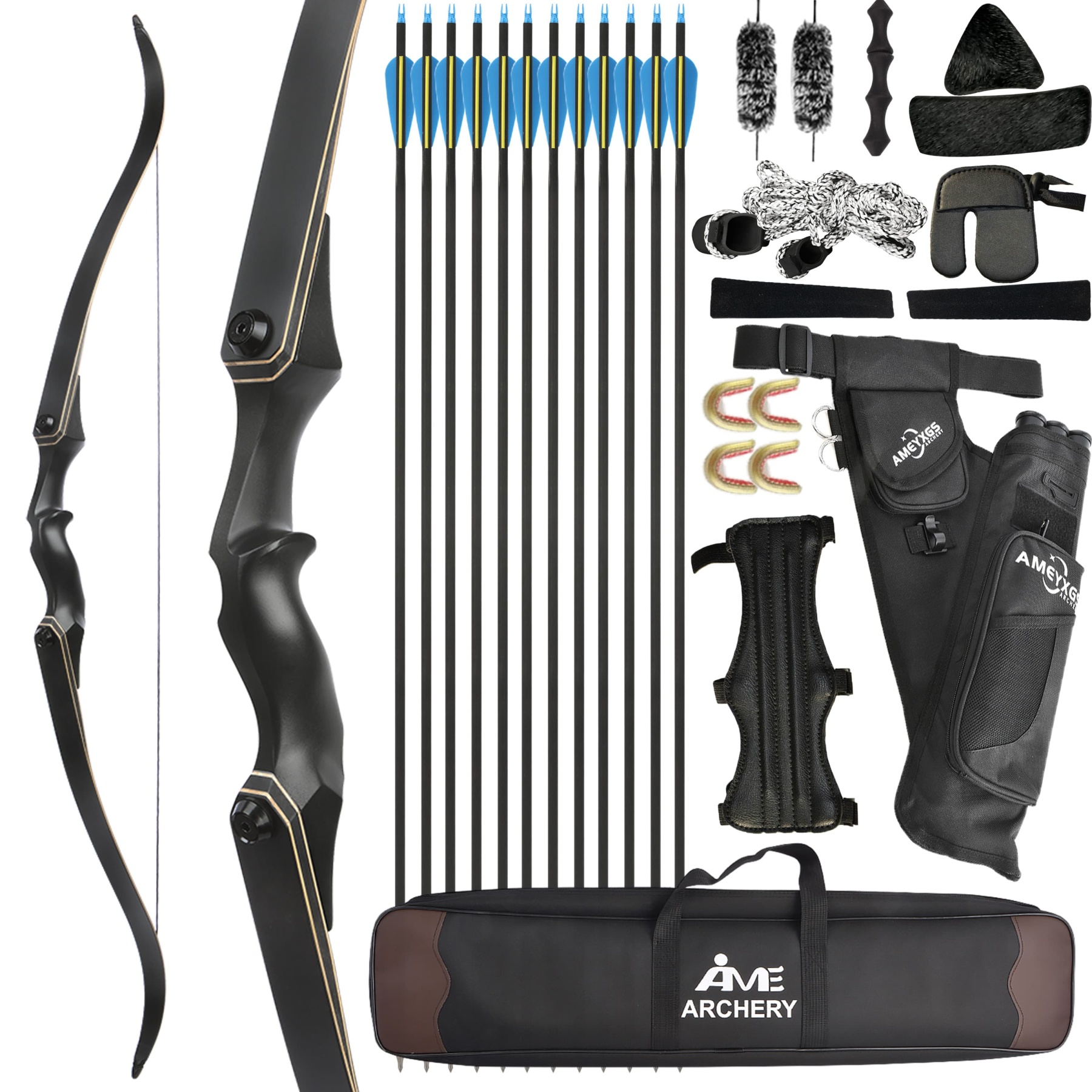 25-65lbs Adjustable Recurve Bow Kit - 60" Professional Hunting Takedown Bow