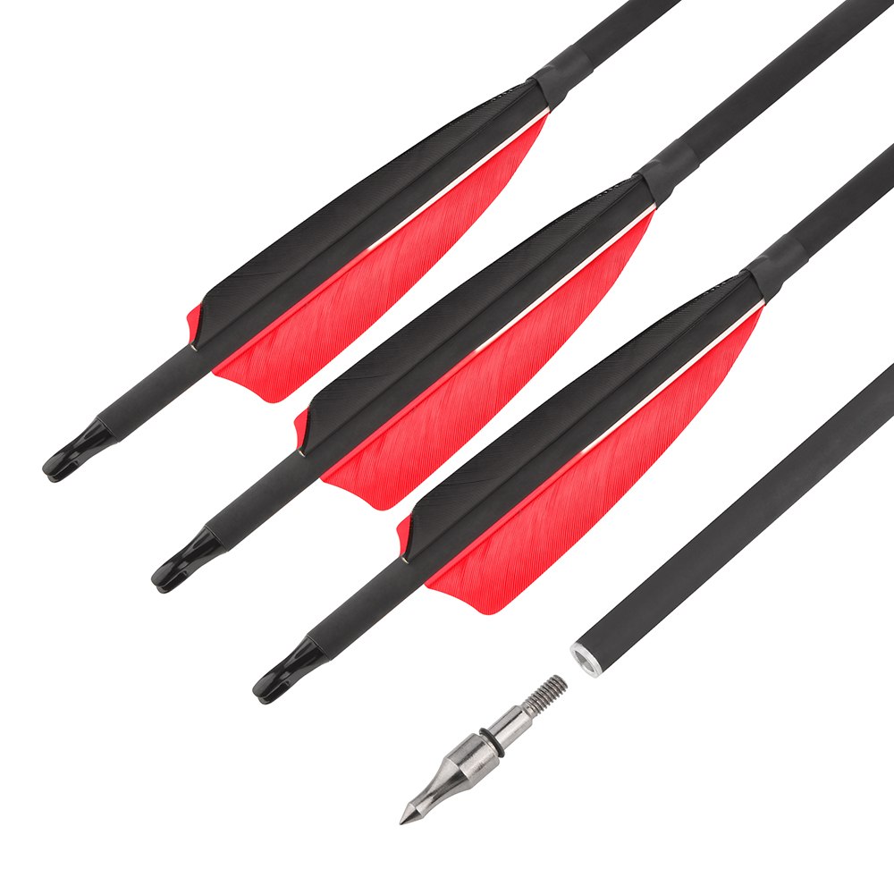 AME ARCHERY Spine500 Mixed Carbon Arrows with 2 Red & 1 Black Natural Feathers 12pcs