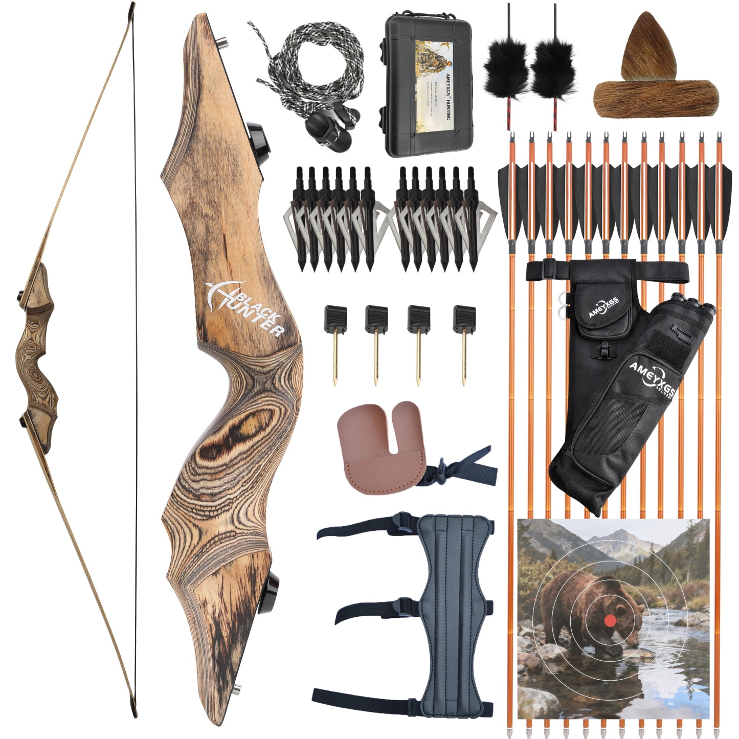 Black Hunter 60'' Archery Longbow Set Hunting 20-60lbs