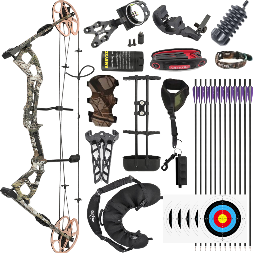 Junxing M193 Compound Bow Set – 70lbs Adjustable Camo Hunting Bow