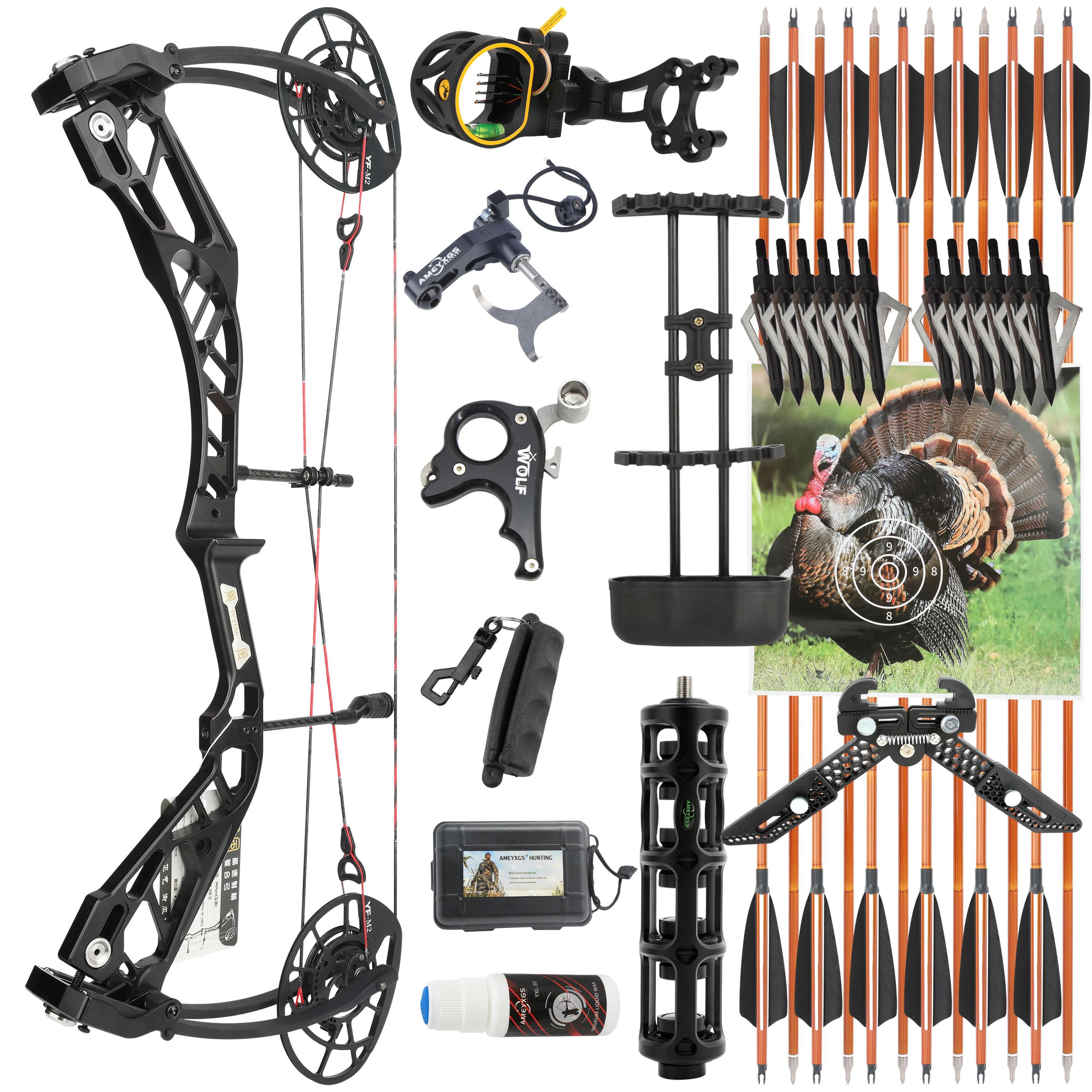 Adjustable Compound Bow 40-70 lbs, 340 FPS, CNC Riser, 70-90% Let-Off