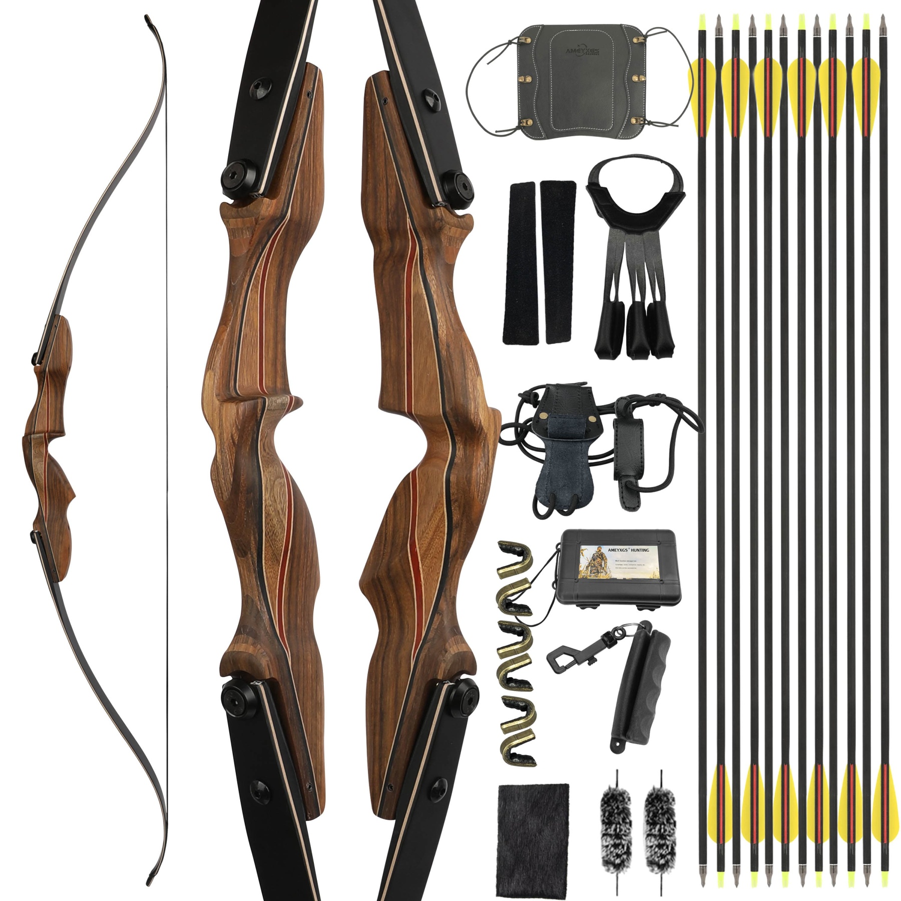 60" Traditional Recurve Bow Set 30-60lbs Archery Longbow for Hunting & Target Shooting
