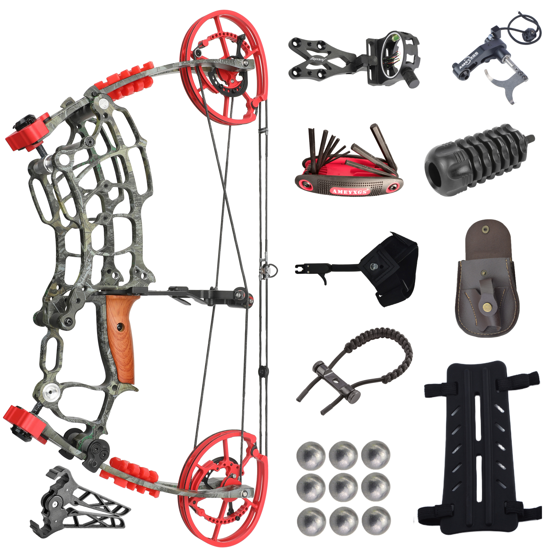 AME ARCHERY Dual-Use Compound Bow — Forest Camo (Steel-Ball Kit)