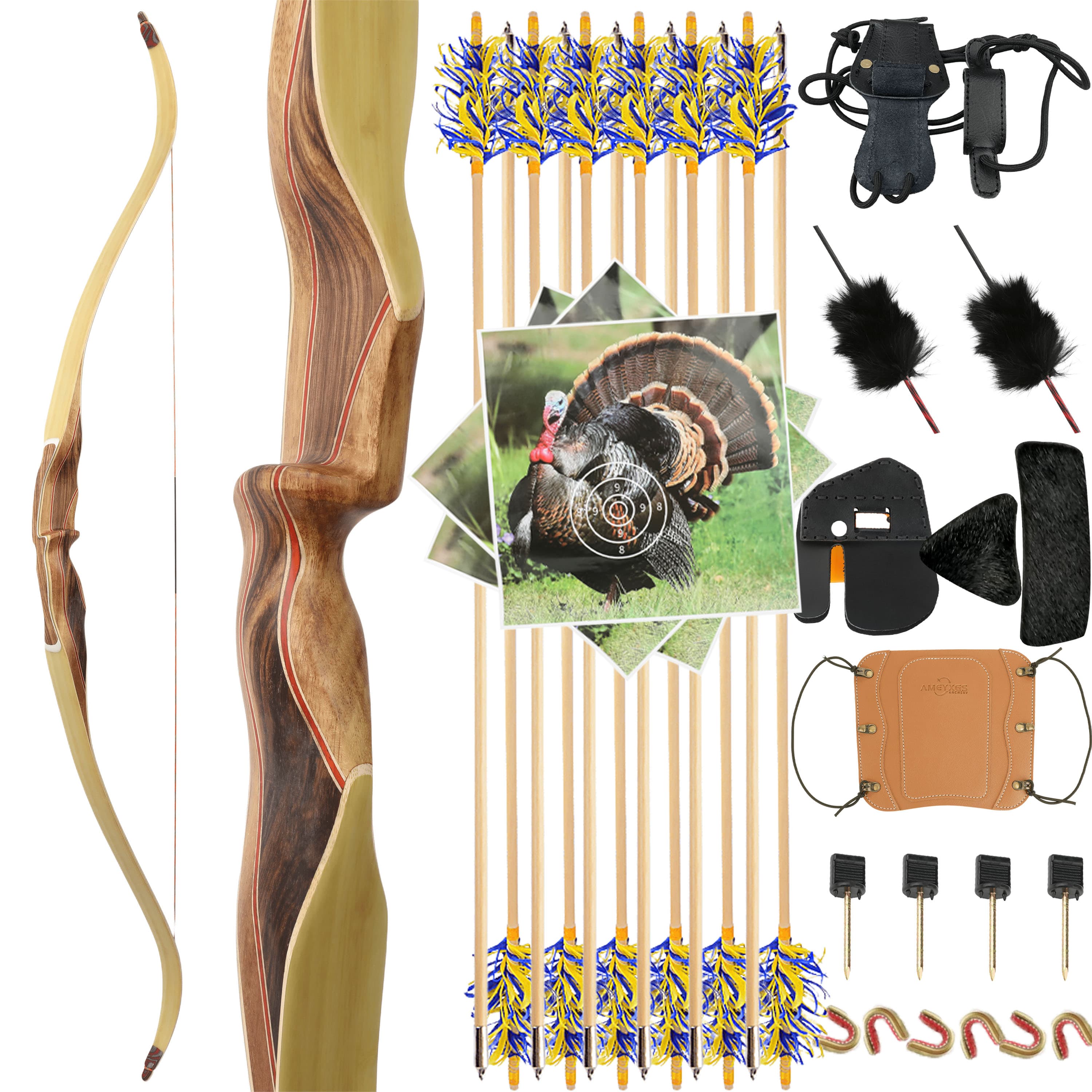 Traditional Recurve Bow Set 30-60lbs Archery Hunting Longbow 