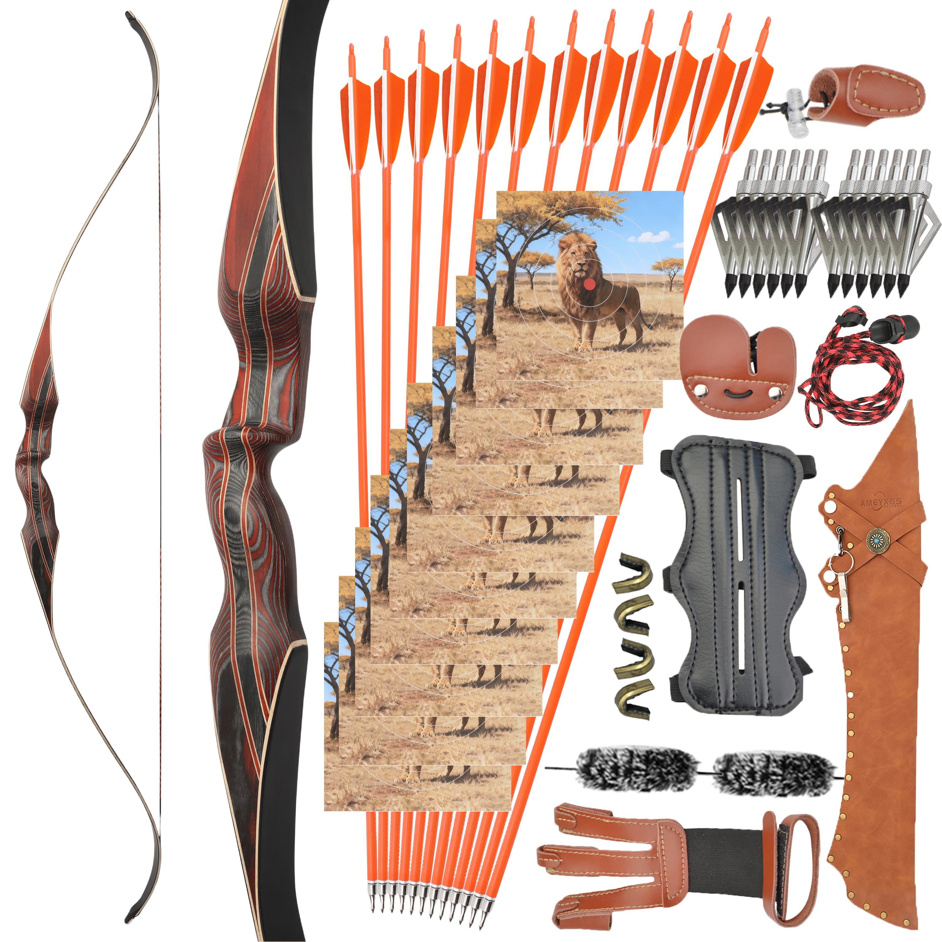 64" Traditional Recurve Bow Set 30-60lbs Archery Longbow