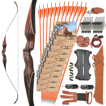 64" Traditional Recurve Bow Set 30-60lbs Archery Longbow