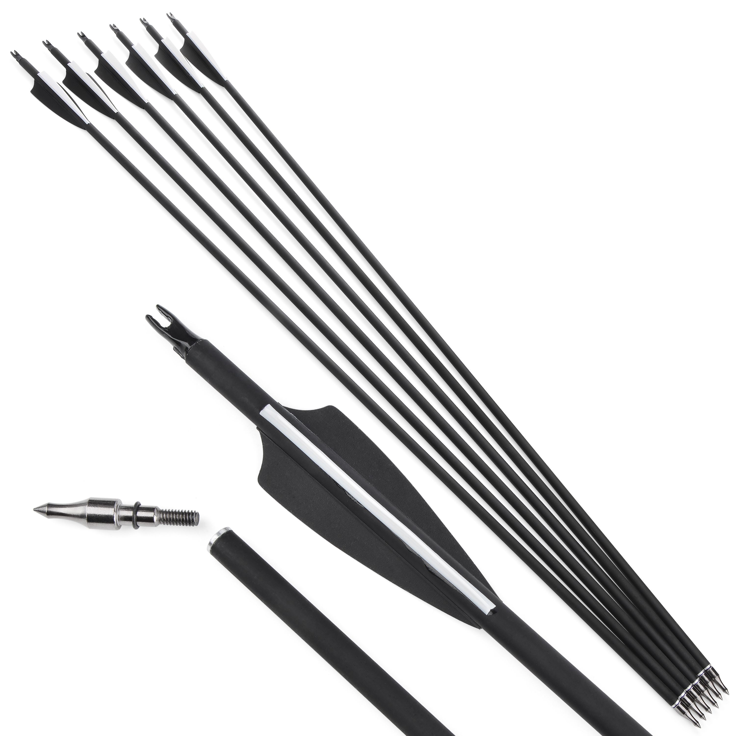 Archery Mixed Carbon Arrows 500 Spine – 12 pcs, 100 Grain, 3" Rubber Vanes