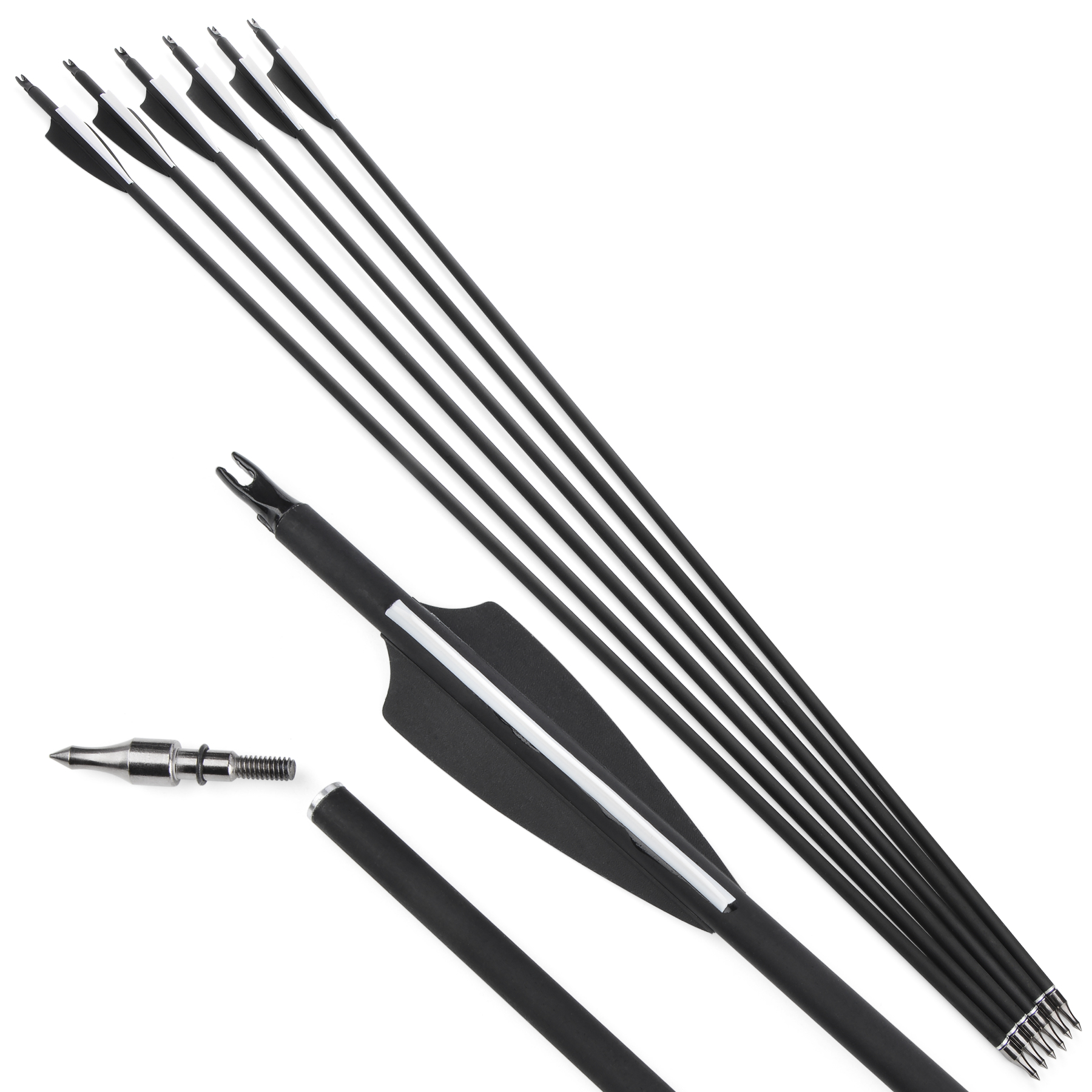 Archery Mixed Carbon Arrows 500 Spine – 12 pcs, 100 Grain, 3" Rubber Vanes