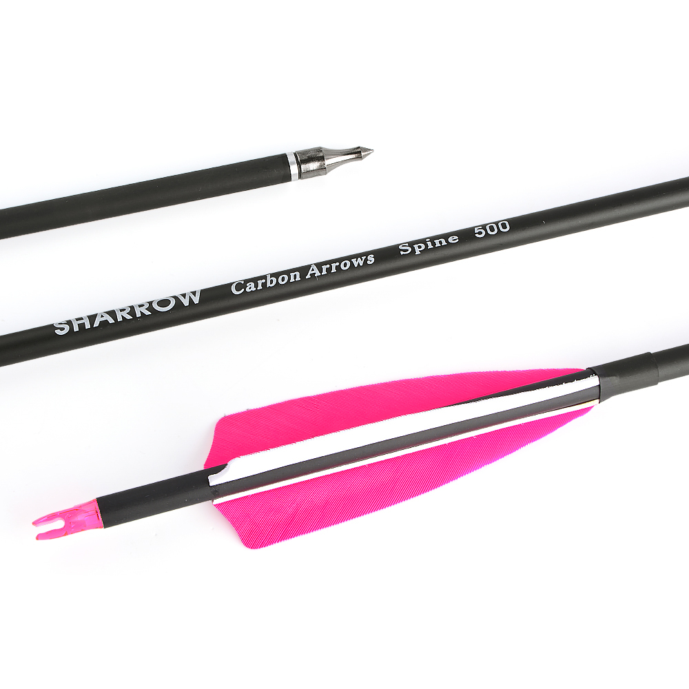 AME ARCHERY Spine500 Mixed Carbon Arrows with 2 Pink & 1 White Natural Feathers (12pcs)