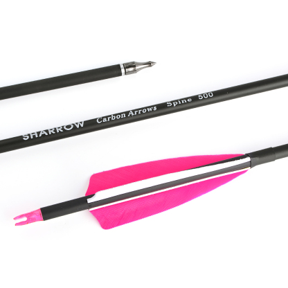 AME ARCHERY Spine500 Mixed Carbon Arrows with 2 Pink & 1 White Natural Feathers (12pcs)