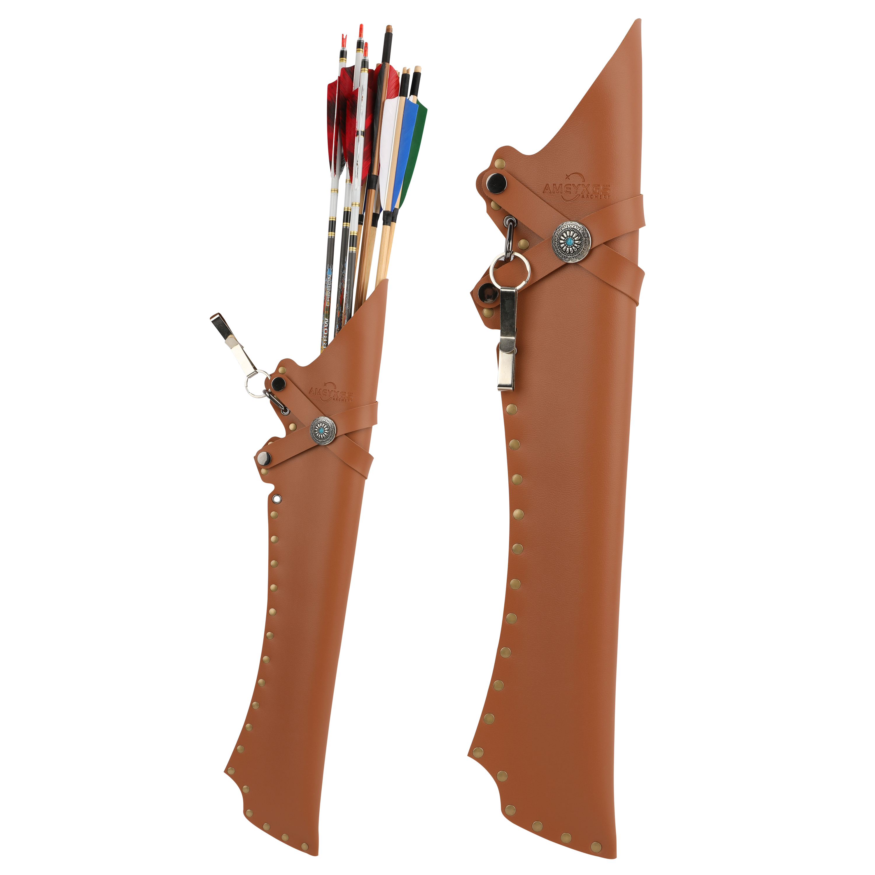 Traditional PU Leather Arrow Quiver - Ambidextrous Adjustable Back Quiver for Hunting & Target Archery