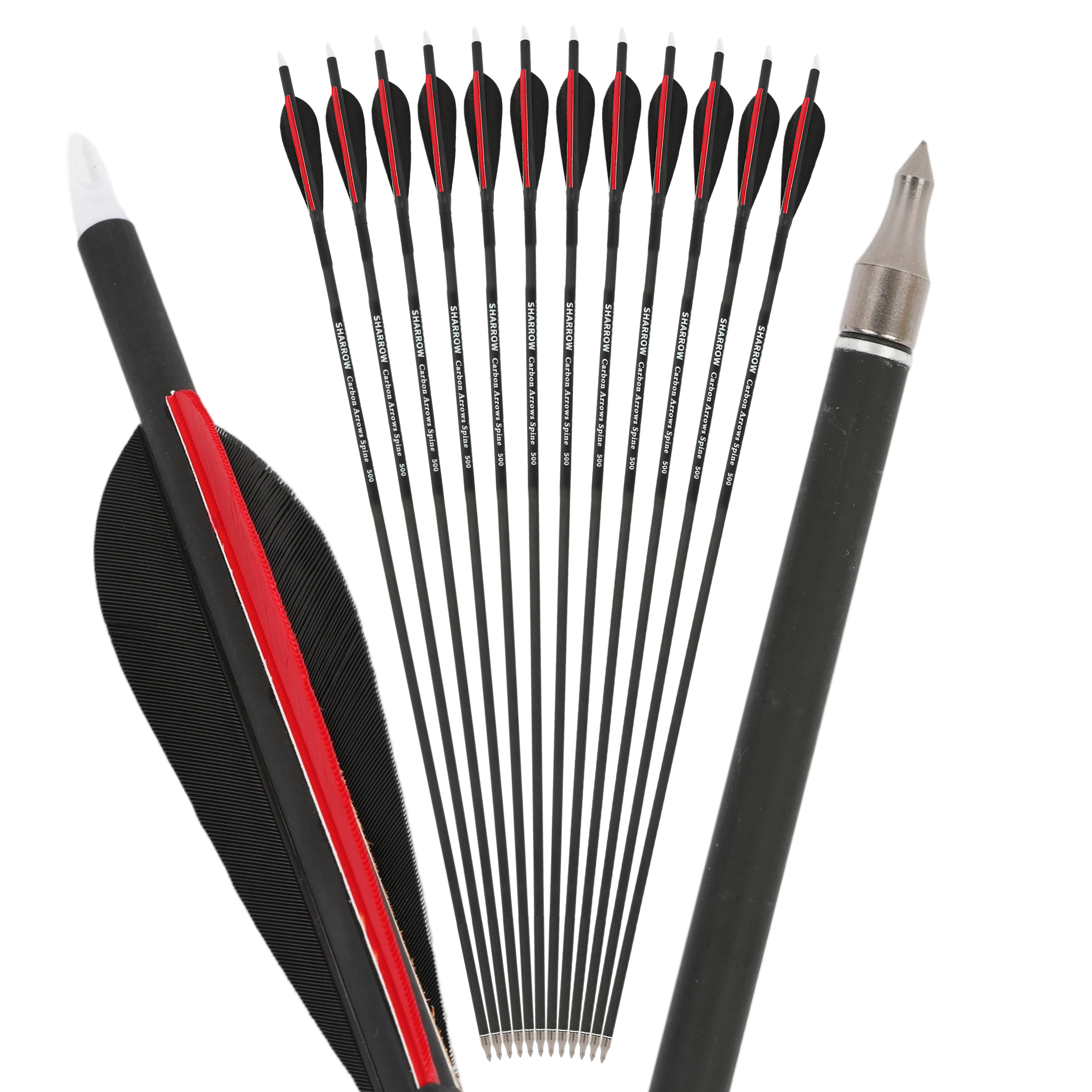 12pcs 30 inch Real Feather Carbon Arrow SP500