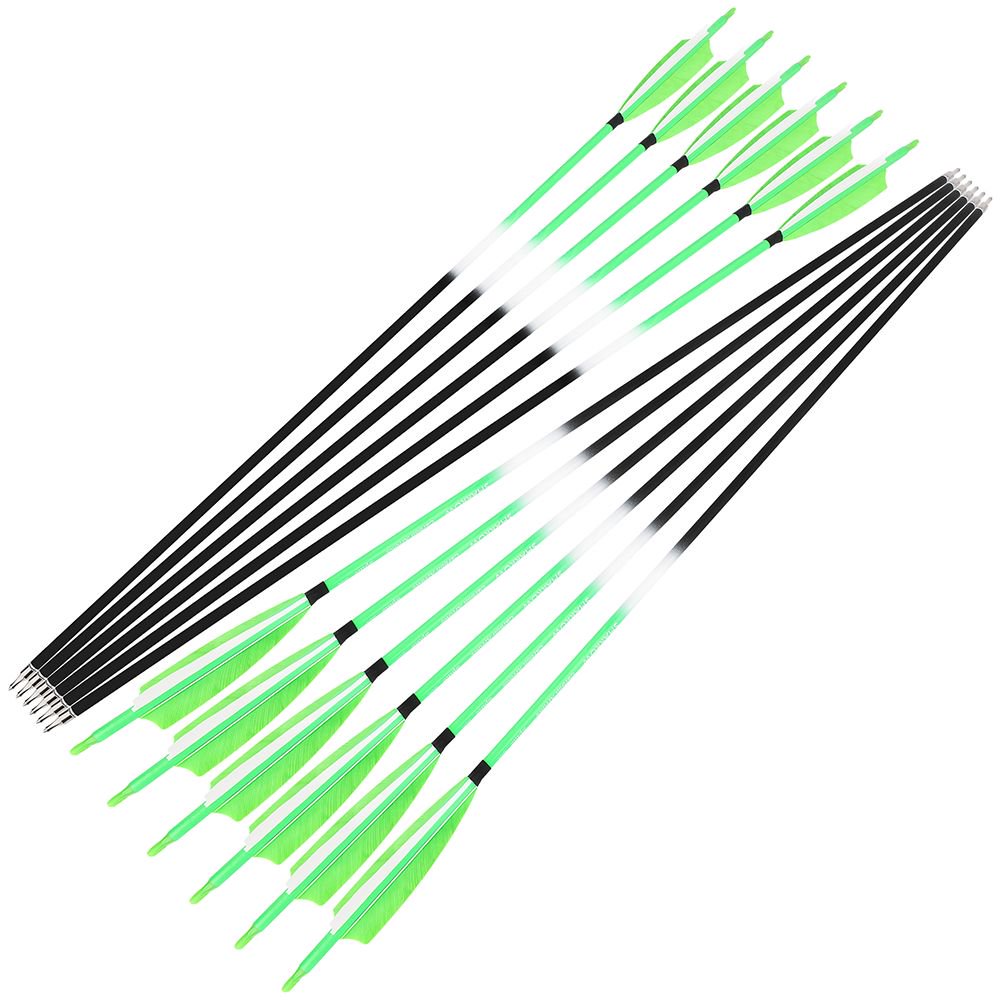 AME ARCHERY Fluorescent Green Mixed Carbon Arrows – Spine 500 (12pcs)