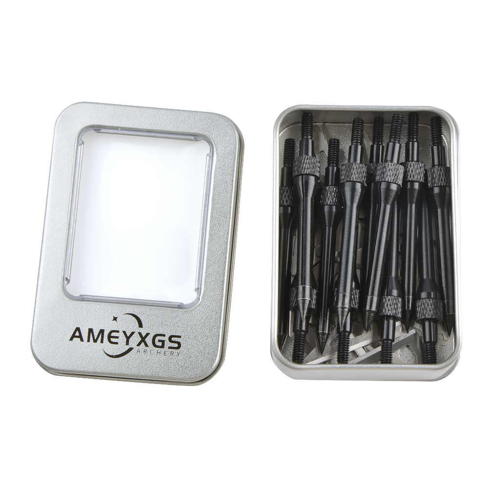 AME Metal Tin Box with Sponge, 6 Arrowheads, 4 Color Options, 28.1g