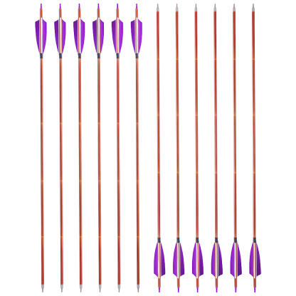 AME ARCHERY 500 Spine Bamboo-Pattern Mixed Carbon Arrows (2 Purple 1 White Real Feather, 12pcs)