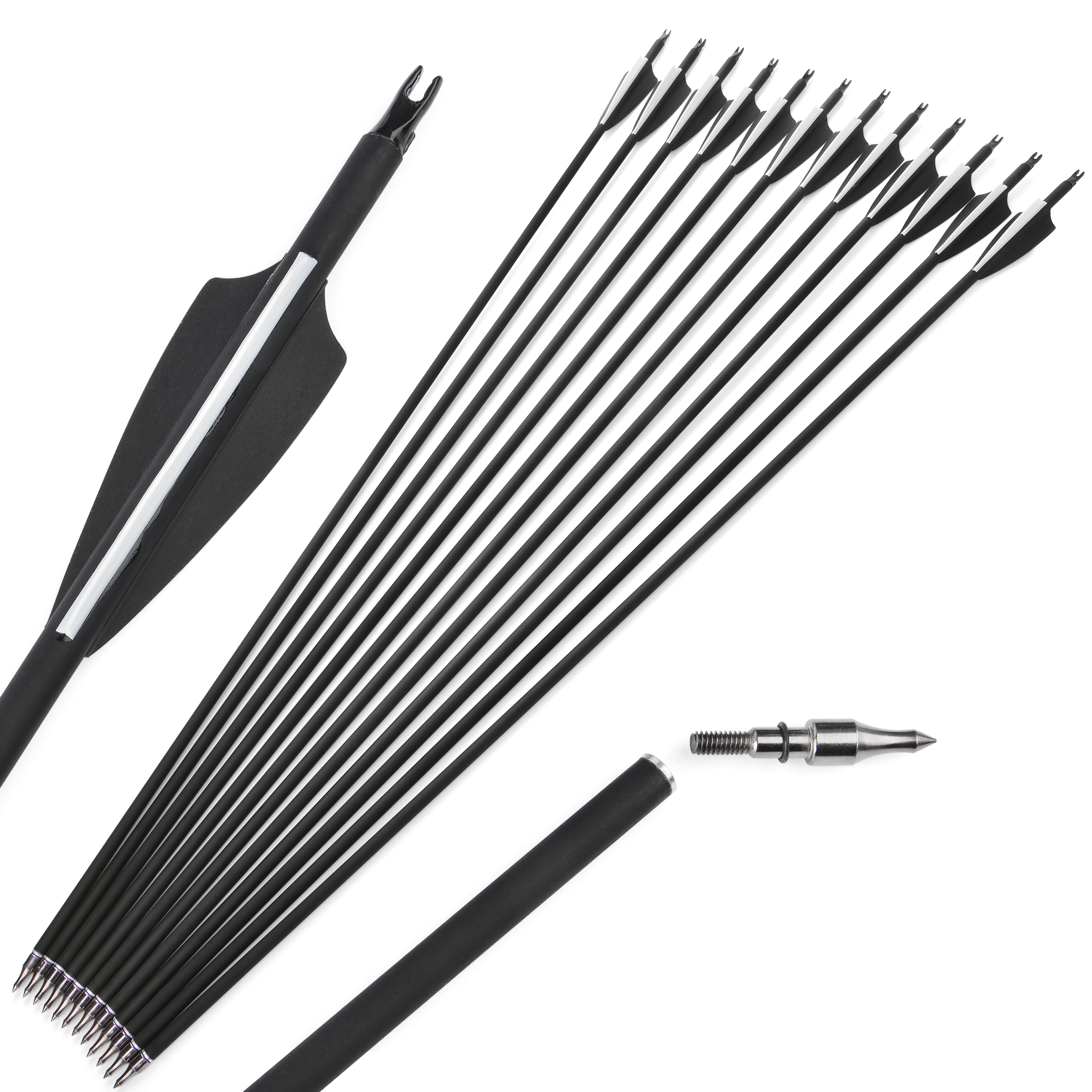 Archery Mixed Carbon Arrows 500 Spine – 12 pcs, 100 Grain, 3" Rubber Vanes