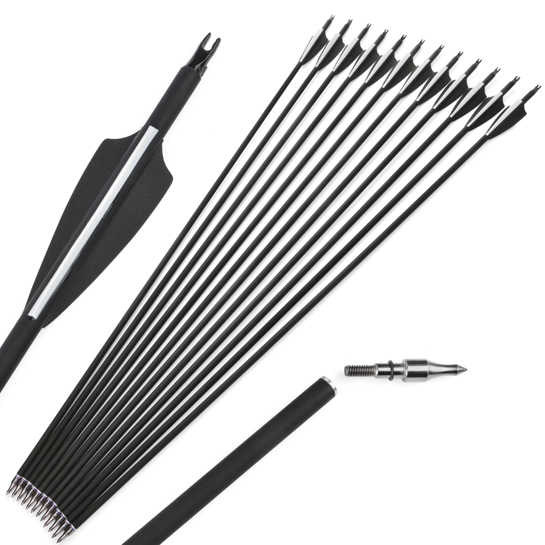 Archery Mixed Carbon Arrows 500 Spine – 12 pcs, 100 Grain, 3" Rubber Vanes