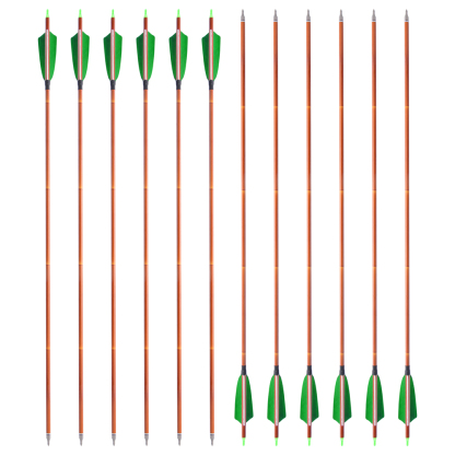 AME ARCHERY 500 Spine Bamboo-Pattern Mixed Carbon Arrows (2 Green 1 White Real Feather, 12pcs)