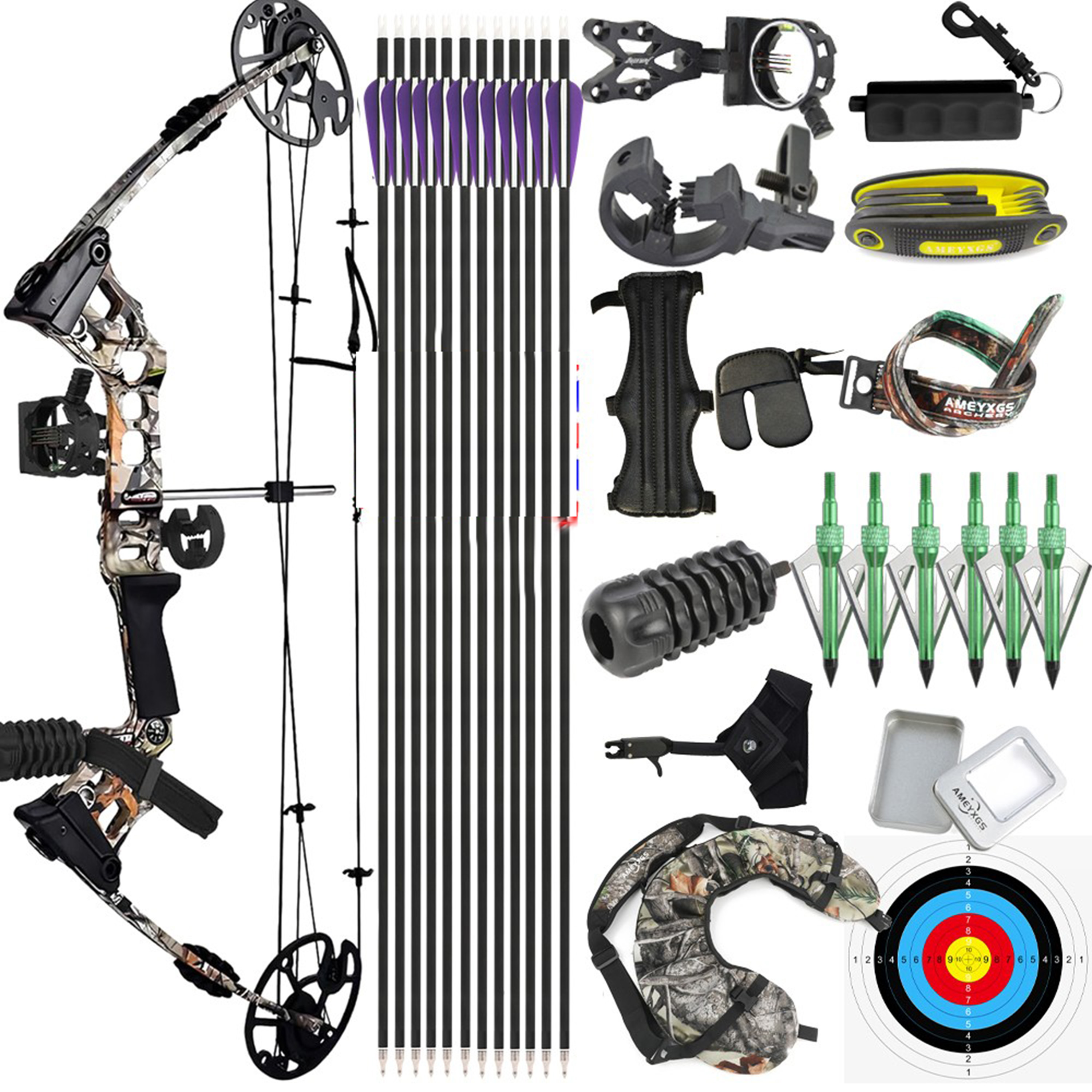 Junxing X8 Archery Compound Bow Set - 20-70 lbs Adjustable Shooting