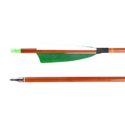 AME ARCHERY 500 Spine Bamboo-Pattern Mixed Carbon Arrows (2 Green 1 White Real Feather, 12pcs)