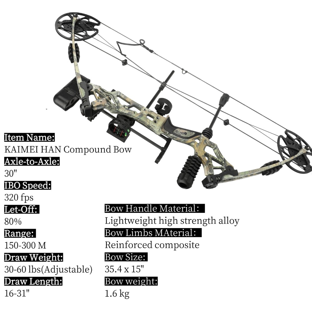 KAIMEI HAN  Hunting Compound Bow Arrows Set 30-70lbs Adjustable 