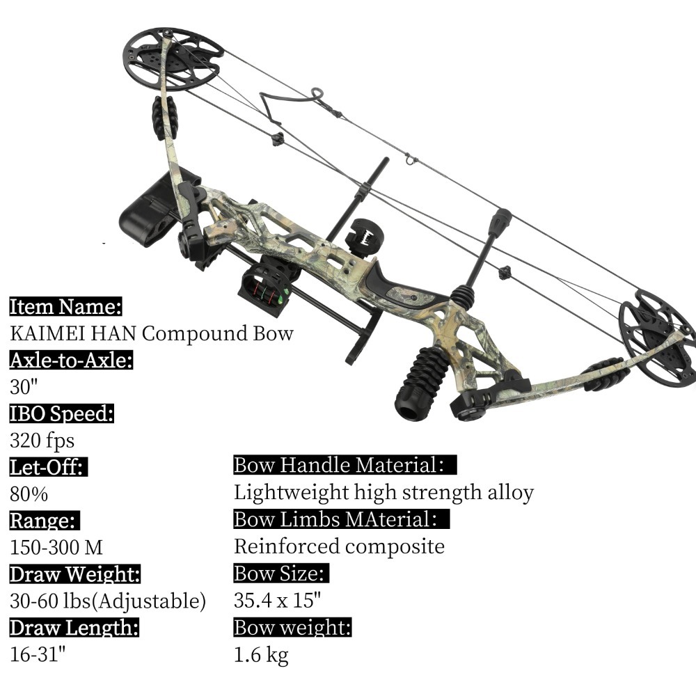 KAIMEI HAN  Hunting Compound Bow Arrows Set 30-70lbs Adjustable 