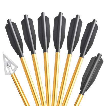 6 pcs Aluminum Mini Bolts for Crossbows, 50-80 lbs, Fixed Blade Broadheads
