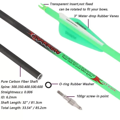 32" Pure Carbon Arrows SP300-600 3" Vanes Recurve Compound Bow Archery Hunting