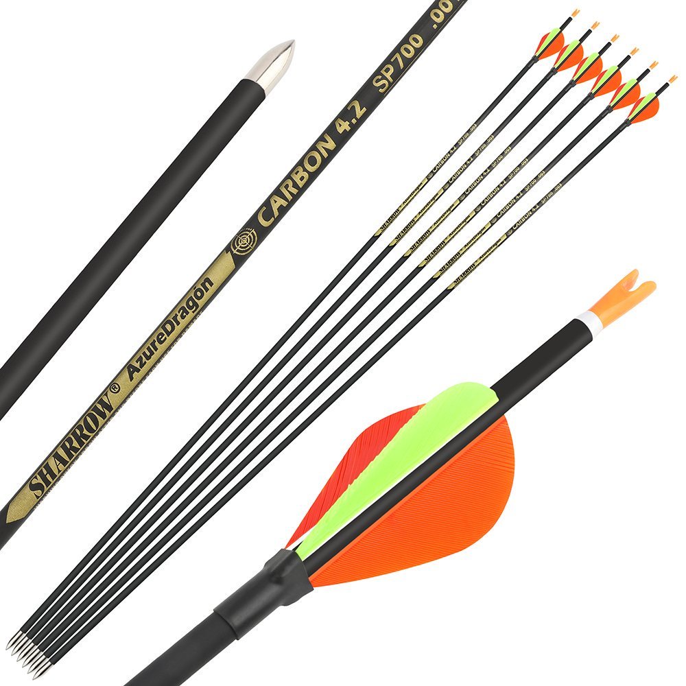 AME ARCHERY 2-Inch Drop-Shaped Nature Feather Pure Carbon Arrows – Spine 700–1000, 0.001'' (12pcs)