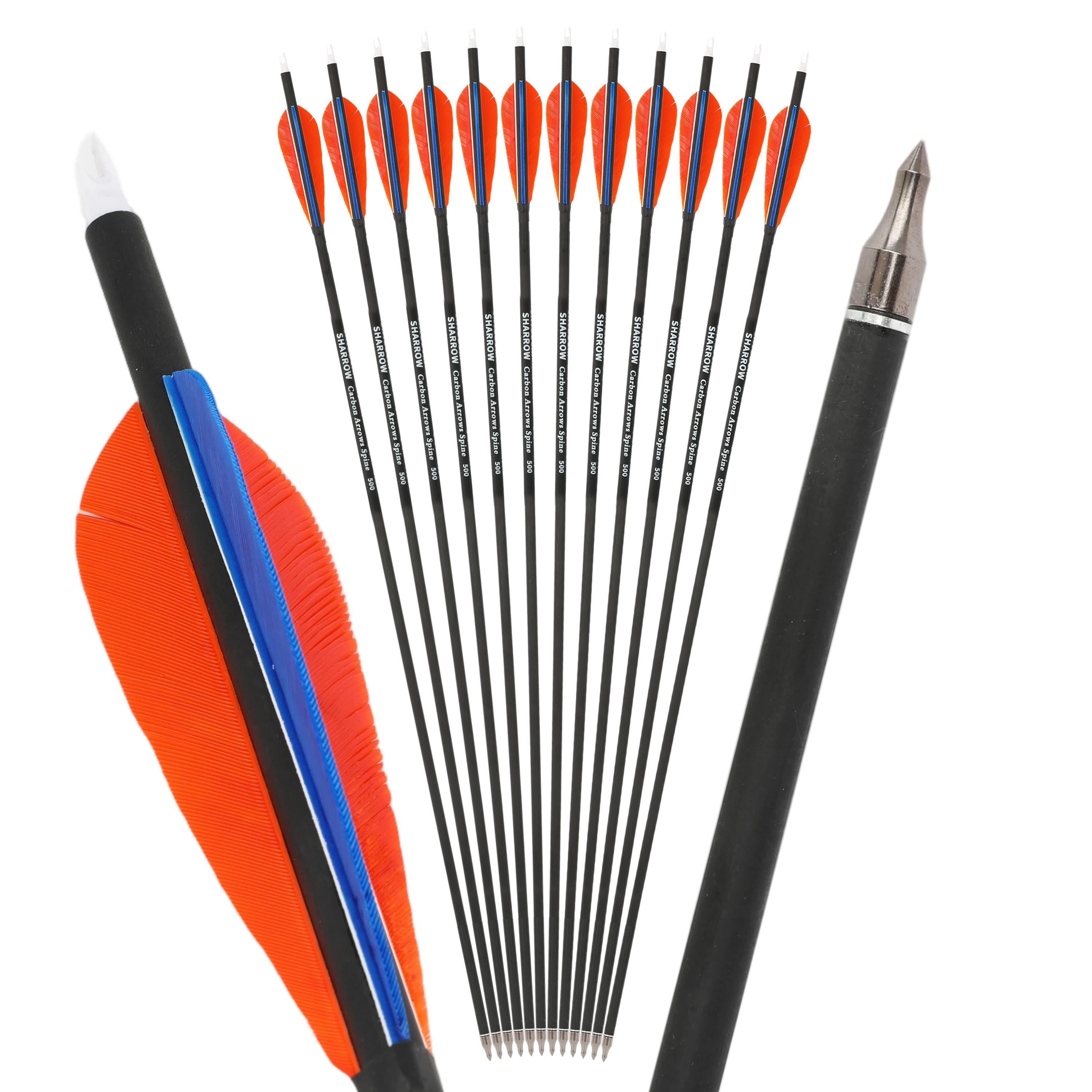 12pcs 30 inch Real Feather Carbon Arrow SP500