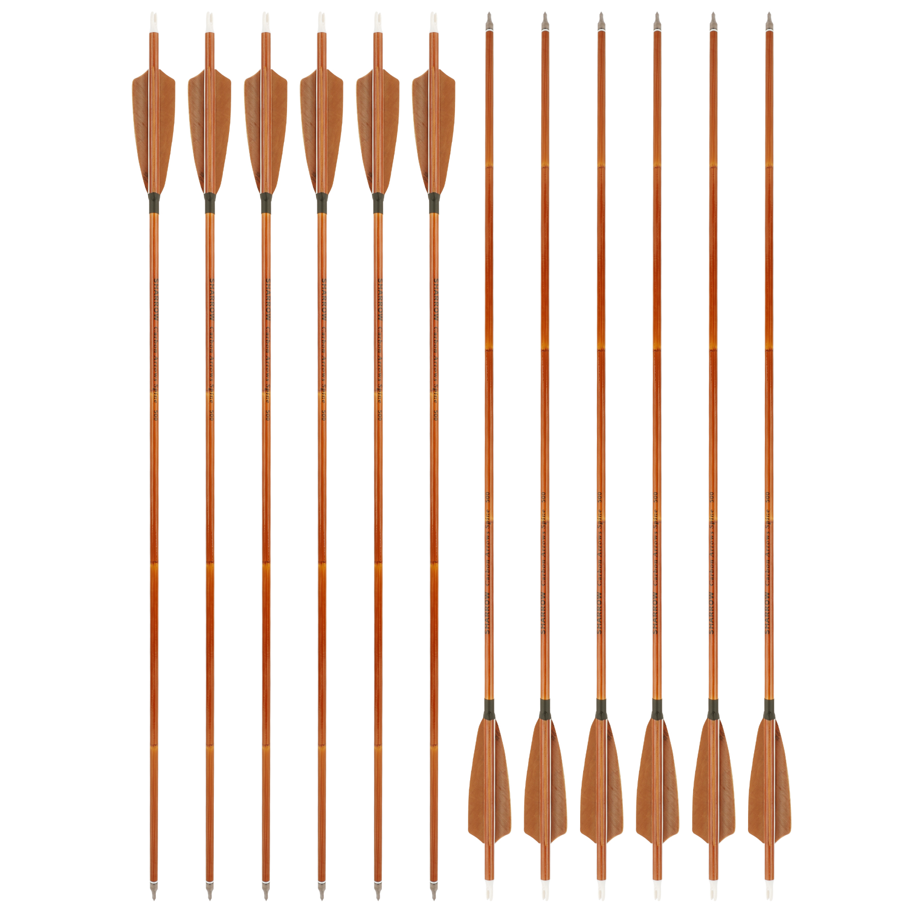 12 pcs SHARROW 500 Spine Carbon Bamboo Arrows with 4" Brown Feathers