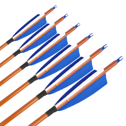 AME ARCHERY 500 Spine Bamboo-Pattern Mixed Carbon Arrows (2 Blue 1 White Real Feather, 12pcs)