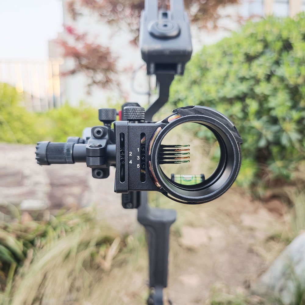 TOPOINT ARCHERY TX2650 Compound Bow Sight – CNC Aluminum + Carbon, 5-Pin 0.019", 6" Extension, Multi-Axis Adjustable with Optional Lens