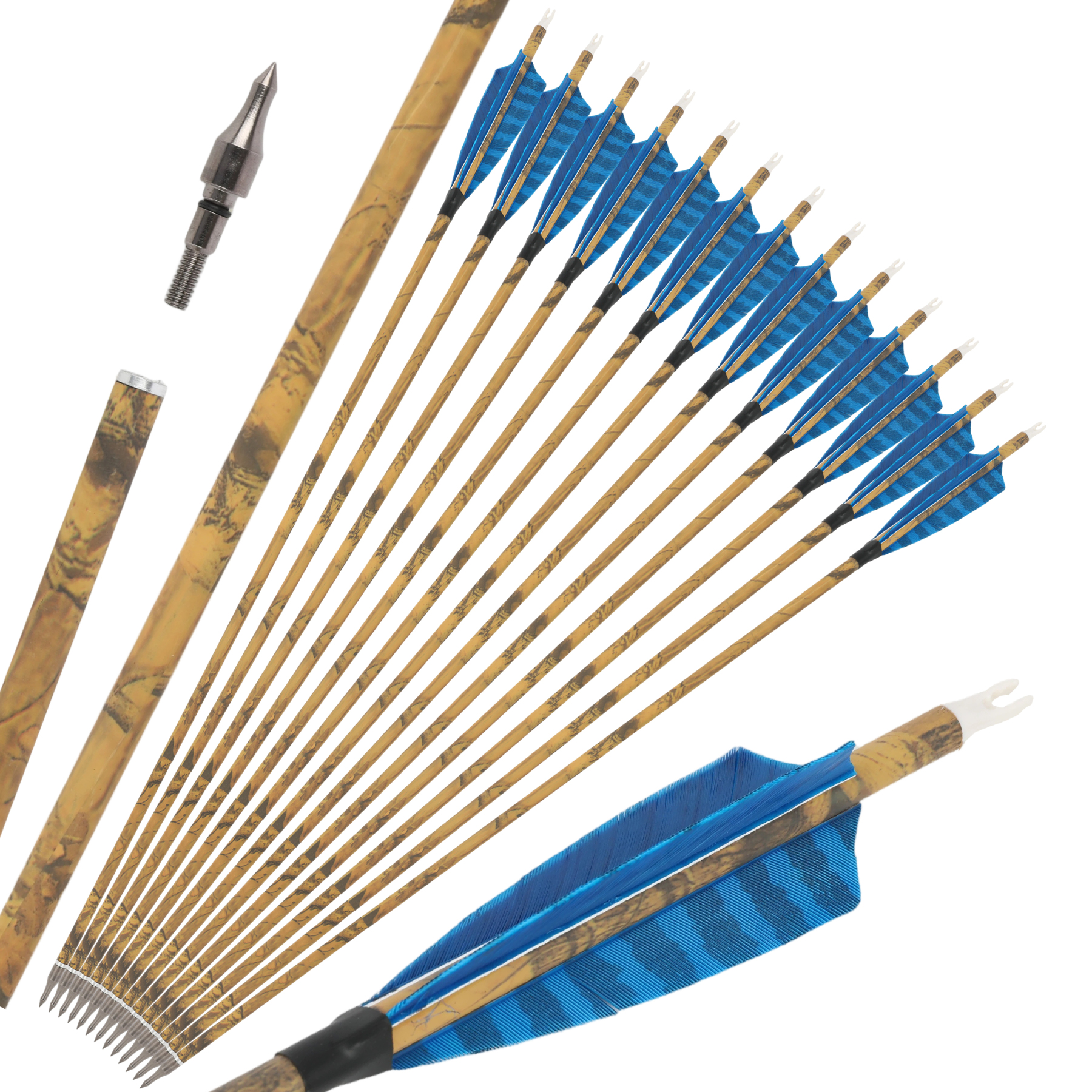Carbon Mix Arrows, 12pcs, Spine 500, 31.5", 6.2mm ID, 100 Grain Tips